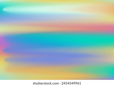 Holographic texture rainbow backdrop vector design. Pearlescent hologram dreamy cover. Party banner soft backdrop. Blur radiance abstract pattern. Halographic liquid motion wallpaper.
