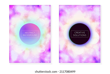 Holographic Texture. Retro Poster. Simple Dots. Round Futuristic Backdrop. Purple Magic Presentation. Minimal Shape. Rainbow Fluid. Science Flyer. Violet Holographic Texture