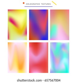 Holographic textures, set of six. Retro style background pack.