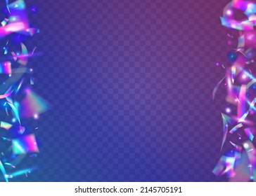 Holographic Tinsel. Blue Shiny Effect. Party Flare. Cristal Sparkles. Iridescent Glare. Fiesta Foil. Blur Vaporwave Decoration. Bright Art. Violet Holographic Tinsel