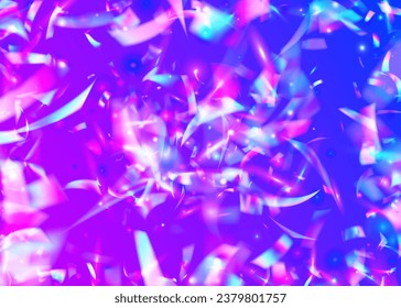 Holographic Tinsel. Bokeh Confetti. Violet Laser Glitter. Cristal Effect. Unicorn Foil. Party Banner. Blur Vaporwave Template. Holiday Art. Purple Holographic Tinsel