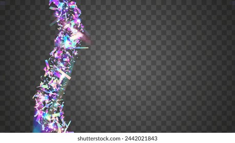 Holographic Tinsel. Cristal Design. Light Pattern. Glare Colourful Cristals. Festive Glitter. Carnival Burst. Purple Happy Effect. Falling Dust. Blue Holographic Tinsel