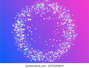 Holographic Tinsel. Happy Surprise Illustration. Light Concept. Festive Effect. Modern Design. Falling Ribbon. Hologram Paper. Purple Glare Sparkle. Pink Holographic Tinsel