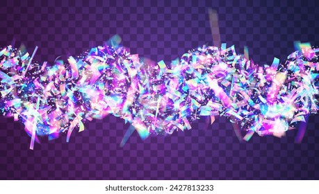 Holographic Tinsel. Light Pattern. Cristal Poster. Unicorn Paper. Modern Dust. Carnaval Effect. Blue Disco Serpentine. Laser Abstract Illustration. Pink Holographic Tinsel