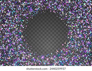 Holographic Tinsel. Modern Banner. Light Pattern. Pink Disco Sparkle. Neon Effect. Laser Isolated Template. Falling Design. Party Burst. Purple Holographic Tinsel