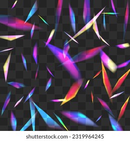 Holographic Tinsel Vector Transparent Background. Color Prism Effect Template. Iridescent Sparkle Festive Illustration. Shine Realistic Kaleidoscope Backdrop.