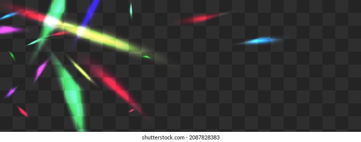 Holographic Tinsel Vector Transparent Panoramic Background. Neon Reflection Flying Banner. Holo Bokeh Realistic Illustration. Shiny Glamour Flare Poster.