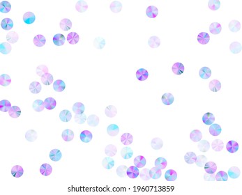Holographic tinsels confetti scatter vector background. Round glossy sequin elements party glitter flatlay. Holiday confetti placer shining texture.