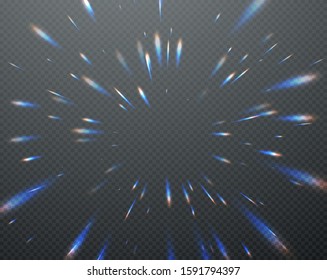 Holographic transparent reflections flare isolated on transparent dark background. Vector illustration