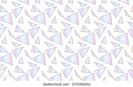 Holographic triangles seamless pattern, geometric vector art.