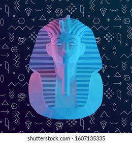 Holographic Tutankhamun Burial Mask on Isolated Background. Vibrant Low Poly Vector 3D Rendering