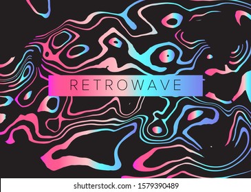 Holographic vector background with glitched stains in retrofuturistic Vaporwave, synthwave, retrowave Yesterday’s tomorrow style of 80s-90s. Generative glitched surface in neon color tones.