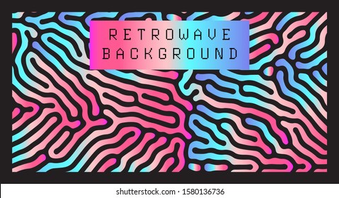 Holographic vector background with glitched stains in retrofuturistic Vaporwave, synthwave, retrowave Yesterday’s tomorrow style of 80s-90s. Generative glitched surface in neon color tones.