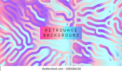 Holographic vector background with glitched stains in retrofuturistic vaporwave, synthwave, retrowave style of 80s-90s. Generative glitched surface in neon color tones.