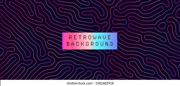 Holographic vector background with glitched stains in retrofuturistic vaporwave, synthwave, retrowave style of 80s-90s. Generative glitched surface in neon color tones.