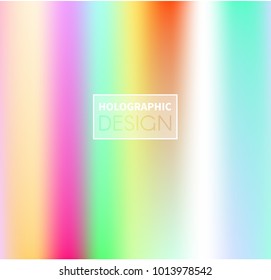 Holographic Vector Background. Iridescent Foil. Glitch Hologram. Pastel neon rainbow. Ultraviolet metallic paper. Template for presentation. Cover to web design.  Abstract colorful gradient. 