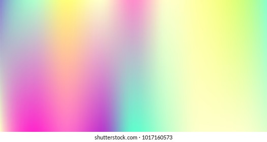 Holographic Vector Background. Iridescent Foil. Glitch Hologram. Pastel neon rainbow. Ultraviolet metallic paper. Template for presentation. Cover to web design.  Abstract colorful gradient. 