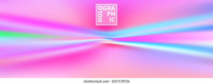 Holographic Vector Background. Iridescent Foil. Glitch Hologram. Pastel neon rainbow. Ultraviolet metallic paper. Template for presentation. Cover to web design.  Abstract colorful gradient. 