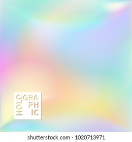 Holographic Vector Background. Iridescent Foil. Glitch Hologram. Pastel neon rainbow. Ultraviolet metallic paper. Template for presentation. Cover to web design.  Abstract colorful gradient. 