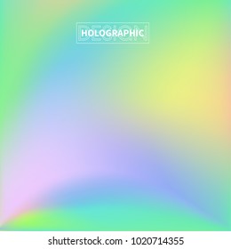 Holographic Vector Background. Iridescent Foil. Glitch Hologram. Pastel neon rainbow. Ultraviolet metallic paper. Template for presentation. Cover to web design.  Abstract colorful gradient. 