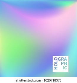 Holographic Vector Background. Iridescent Foil. Glitch Hologram. Pastel neon rainbow. Ultraviolet metallic paper. Template for presentation. Cover to web design.  Abstract colorful gradient. 