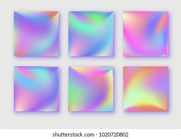Holographic Vector Background. Iridescent Foil. Glitch Hologram. Pastel neon rainbow. Ultraviolet metallic paper. Template for presentation. Cover to web design.  Abstract colorful gradient. 