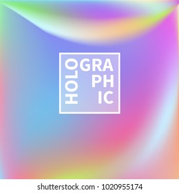 Holographic Vector Background. Iridescent Foil. Glitch Hologram. Pastel neon rainbow. Ultraviolet metallic paper. Template for presentation. Cover to web design.  Abstract colorful gradient. 