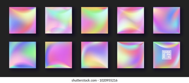 Holographic Vector Background. Iridescent Foil. Glitch Hologram. Pastel neon rainbow. Ultraviolet metallic paper. Template for presentation. Cover to web design.  Abstract colorful gradient. 
