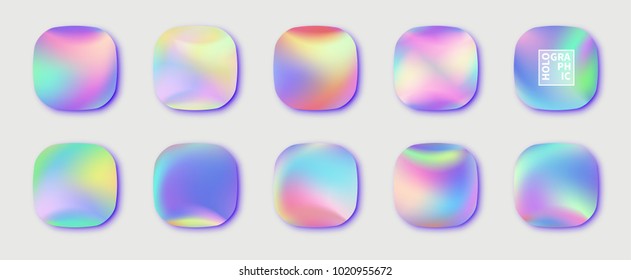 Holographic Vector Background. Iridescent Foil. Glitch Hologram. Pastel neon rainbow. Ultraviolet metallic paper. Template for presentation. Cover to web design.  Abstract colorful gradient. 