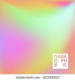 Holographic Vector Background. Iridescent Foil. Glitch Hologram. Pastel neon rainbow. Ultraviolet metallic paper. Template for presentation. Cover to web design.  Abstract colorful gradient. 
