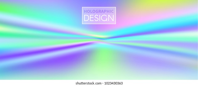 Holographic Vector Background. Iridescent Foil. Glitch Hologram. Pastel neon rainbow. Ultraviolet metallic paper. Template for presentation. Cover to web design.  Abstract colorful gradient. 