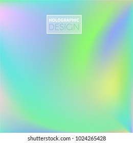 Holographic Vector Background. Iridescent Foil. Glitch Hologram. Pastel neon rainbow. Ultraviolet metallic paper. Template for presentation. Cover to web design.  Abstract colorful gradient. 