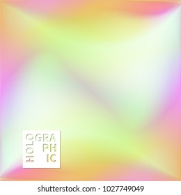 Holographic Vector Background. Iridescent Foil. Glitch Hologram. Pastel neon rainbow. Ultraviolet metallic paper. Template for presentation. Cover to web design.  Abstract colorful gradient. 