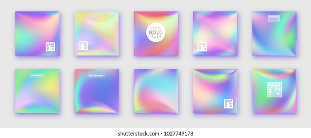 Holographic Vector Background. Iridescent Foil. Glitch Hologram. Pastel neon rainbow. Ultraviolet metallic paper. Template for presentation. Cover to web design.  Abstract colorful gradient. 