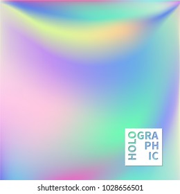 Holographic Vector Background. Iridescent Foil. Glitch Hologram. Pastel neon rainbow. Ultraviolet metallic paper. Template for presentation. Cover to web design.  Abstract colorful gradient. 