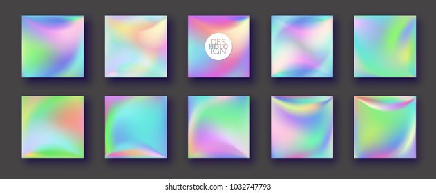 Holographic Vector Background. Iridescent Foil. Glitch Hologram. Pastel neon rainbow. Ultraviolet metallic paper. Template for presentation. Cover to web design.  Abstract colorful gradient. 