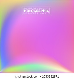 Holographic Vector Background. Iridescent Foil. Glitch Hologram. Pastel neon rainbow. Ultraviolet metallic paper. Template for presentation. Cover to web design.  Abstract colorful gradient. 