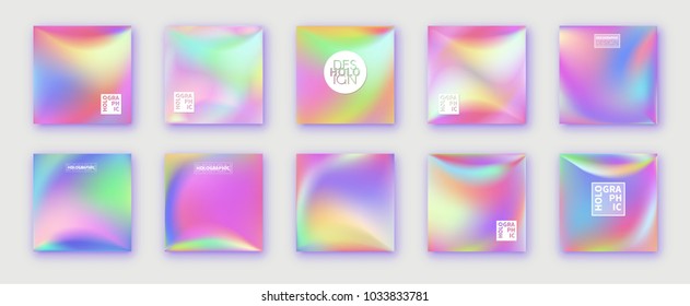 Holographic Vector Background. Iridescent Foil. Glitch Hologram. Pastel neon rainbow. Ultraviolet metallic paper. Template for presentation. Cover to web design.  Abstract colorful gradient. 