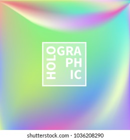 Holographic Vector Background. Iridescent Foil. Glitch Hologram. Pastel neon rainbow. Ultraviolet metallic paper. Template for presentation. Cover to web design.  Abstract colorful gradient. 