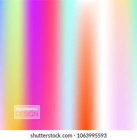 Holographic Vector Background. Iridescent Foil. Glitch Hologram. Pastel neon rainbow. Ultraviolet metallic paper. Template for presentation. Cover to web design.  Abstract colorful gradient. 