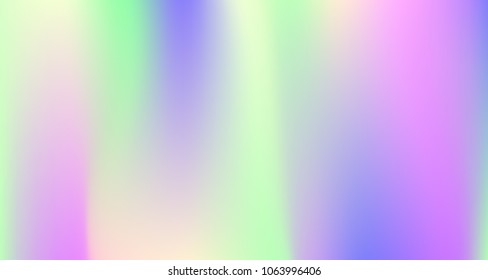 Holographic Vector Background. Iridescent Foil. Glitch Hologram. Pastel neon rainbow. Ultraviolet metallic paper. Template for presentation. Cover to web design.  Abstract colorful gradient. 