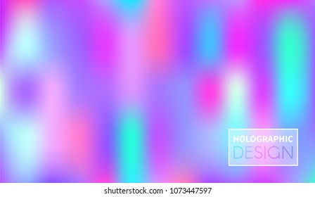 Holographic Vector Background. Iridescent Foil. Glitch Hologram. Pastel neon rainbow. Ultraviolet metallic paper. Template for presentation. Cover to web design.  Abstract colorful gradient. 