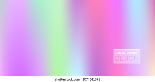 Holographic Vector Background. Iridescent Foil. Glitch Hologram. Pastel neon rainbow. Ultraviolet metallic paper. Template for presentation. Cover to web design.  Abstract colorful gradient. 