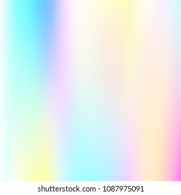 Holographic Vector Background. Iridescent Foil. Glitch Hologram. Pastel neon rainbow. Ultraviolet metallic paper. Template for presentation. Cover to web design.  Abstract colorful gradient. 