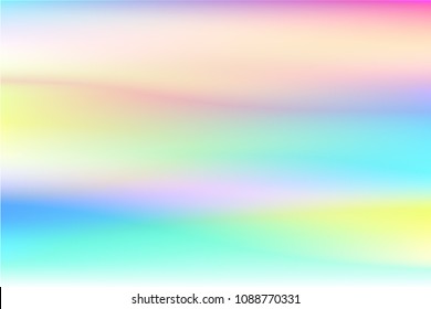 Holographic Vector Background. Iridescent Foil. Glitch Hologram. Pastel neon rainbow. Ultraviolet metallic paper. Template for presentation. Cover to web design.  Abstract colorful gradient. 