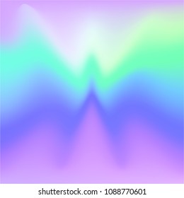 Holographic Vector Background. Iridescent Foil. Glitch Hologram. Pastel neon rainbow. Ultraviolet metallic paper. Template for presentation. Cover to web design.  Abstract colorful gradient. 