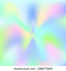 Holographic Vector Background. Iridescent Foil. Glitch Hologram. Pastel neon rainbow. Ultraviolet metallic paper. Template for presentation. Cover to web design.  Abstract colorful gradient. 