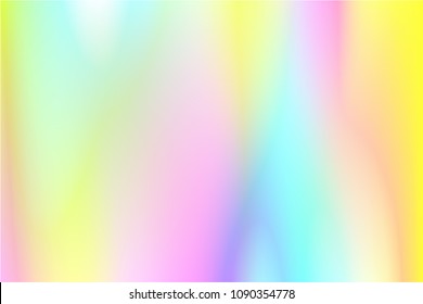 Holographic Vector Background. Iridescent Foil. Glitch Hologram. Pastel neon rainbow. Ultraviolet metallic paper. Template for presentation. Cover to web design.  Abstract colorful gradient. 