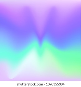 Holographic Vector Background. Iridescent Foil. Glitch Hologram. Pastel neon rainbow. Ultraviolet metallic paper. Template for presentation. Cover to web design.  Abstract colorful gradient. 