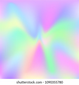 Holographic Vector Background. Iridescent Foil. Glitch Hologram. Pastel neon rainbow. Ultraviolet metallic paper. Template for presentation. Cover to web design.  Abstract colorful gradient. 